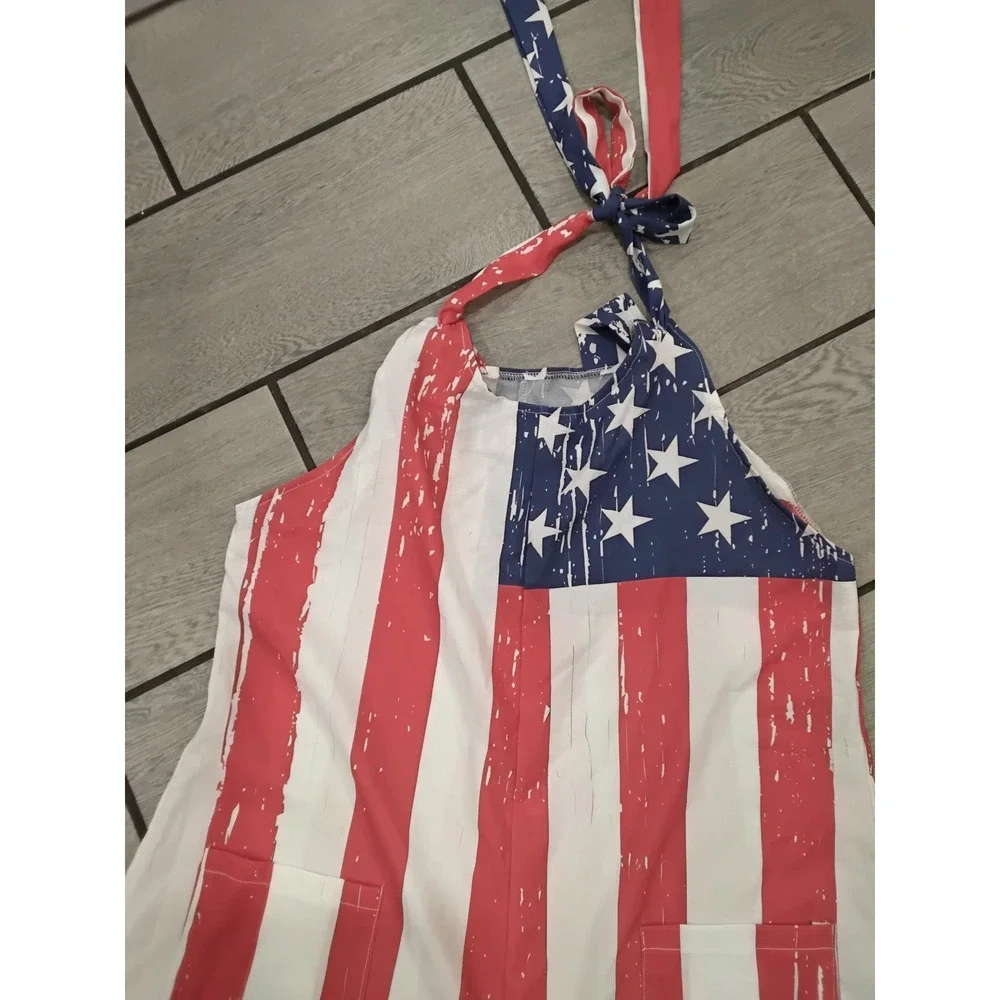 American Flag Romper Patriotic Stars and Stripes Halter Neck Jumpsuit-L
